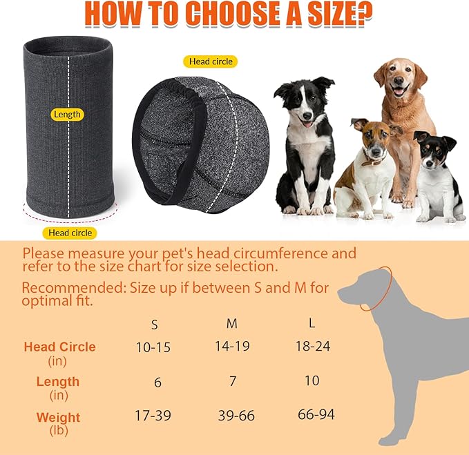 SlowTon Quiet Ears Dog Hoodie - 2 Pcs Ear Wrap Dog Ear Muffs Noise Protection, Anxiety Relief Dogs Hat Calming Hood Head Cover, Pet Headband Dogs Ear Protector for Grooming, Force Drying (Grey,M)
