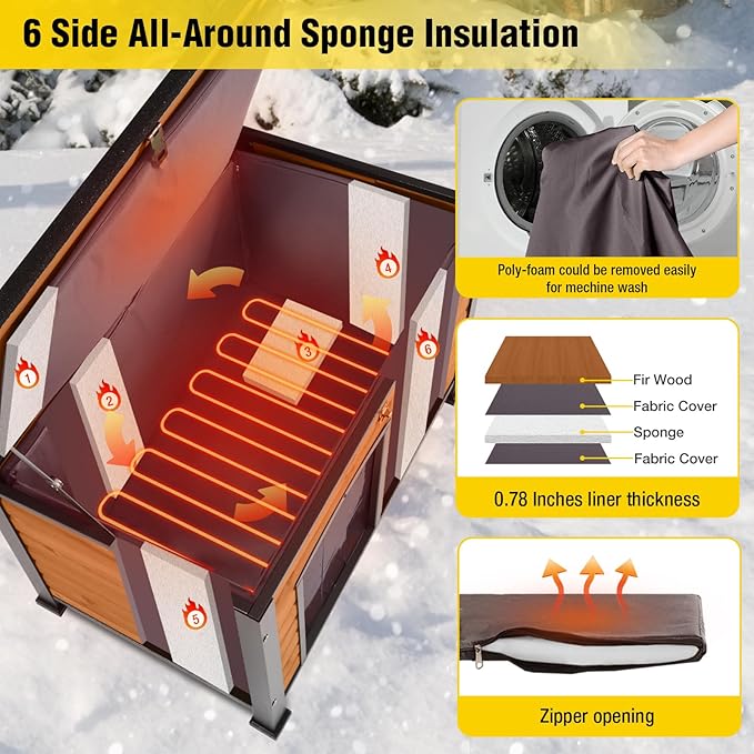 AIVITUVIN Outdoor Heated Dog House Anti Chewing Iron Frame Insulated Dog Kennel with Heating Pad Weatherproof Shelter （Brown,L）