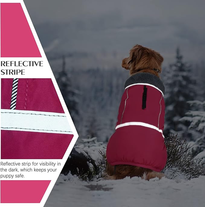 QBLEEV Warm Dog Coat Reflective Dog Jacket, Waterproof Dog Winter Coat Turtleneck Dog Clothes for Cold Weather, Thick Fleece Dog Snowsuit Christmas Dog Vest Pet Apparel for Small Medium Large Dogs L