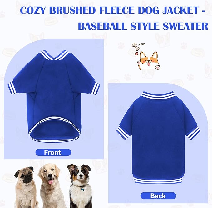 Dog Sweaters for Large Dogs, Brushed Fleece Dog Sweater Baseball Jacket Large Pet Sweater Clothes Soft Warm Boy Girl Pet(Blue-XL)
