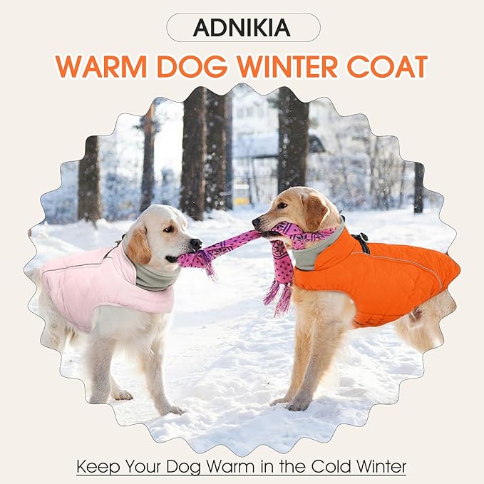 Dog Coat with Harness Built in -Orange,XS- Fleece Lined Dog Snow Jacket Snowsuit，Adjustable Reflective Winter Warm Cold Weather Coat