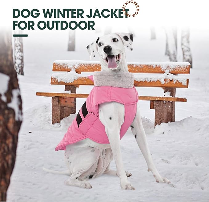 Kuoser Dog Jacket, Warm Dog Coats for Small Dogs, Doggie Winter Jacket Cold Weather Coats with Leash Hole, Winter Coat Apparel for Yorkie Chihuahua, Pink XS