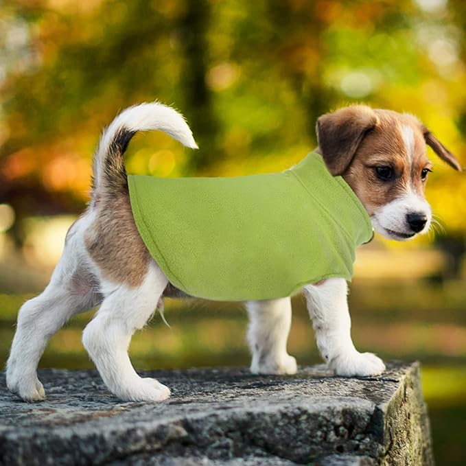 FUAMEY Dog Fleece Vest for Small Dogs,Warm Stretchy Dog Sweatshirts Pullover with Leash Hole Dogs Sweater Soft Pet Turtleneck Cozy Pet Vest Lightweight Sleeveless Green XXS