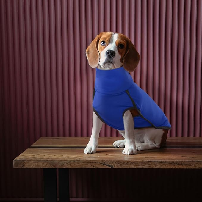 ROZKITCH Dog Sweater with Leash Hole, Warm Winter Coat Soft Pullover Pajamas Windproof Cold Weather Jacket Vest Cozy Jumpsuit Apparel Outfit Clothes for Walking Hiking Travel Sleep Blue 3XL