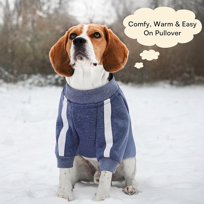 Queenmore Fleece Dog Sweater for Male Dogs, Soft Pullover Dog Sweatshirt with Leash Hole/Reflective Stripes – Cozy Winter Fleece Jacket for Small Medium Large Boy Puppy, Blue XXXL
