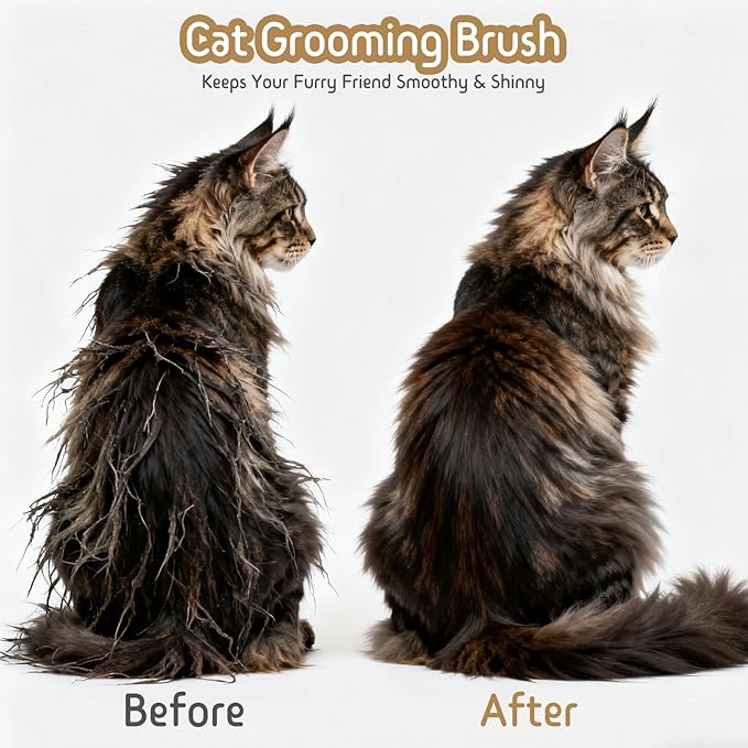 Dog & Cat Brush for Shedding, 2 in 1 Self Cleaning Deshedding Brush with Adjustable Bristle Length & Dematting Comb, Skin Friendly Grooming Tool for Long & Medium-Long Hair Pets