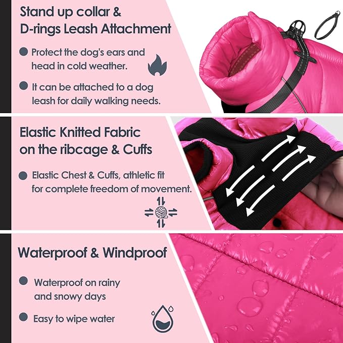 AOFITEE Dog Coat, Waterproof Dogs Jacket for Winter, Warm Fullbody Small Dog Snowsuit, Winter Coat for Small Dogs, Zip Up Pet Puffer Jacket Fleece Vest, Outdoor Reflective Pet Snow Jackets, XXL
