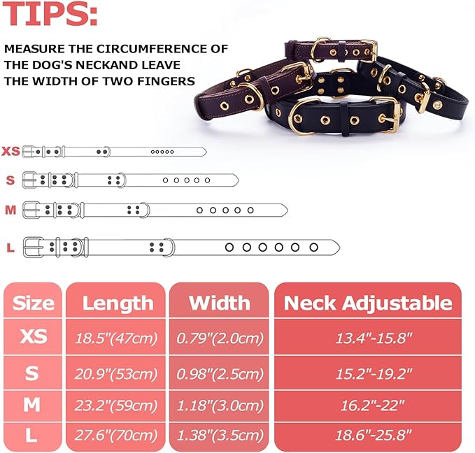 Dog Collar, Leather Dog Collar with Adjustable Sturdy Metal Buckle,Heavy Duty Dog Collar for Walking, Hiking, Training, Hunting (Black,L:18.6"-25.8" Neck)