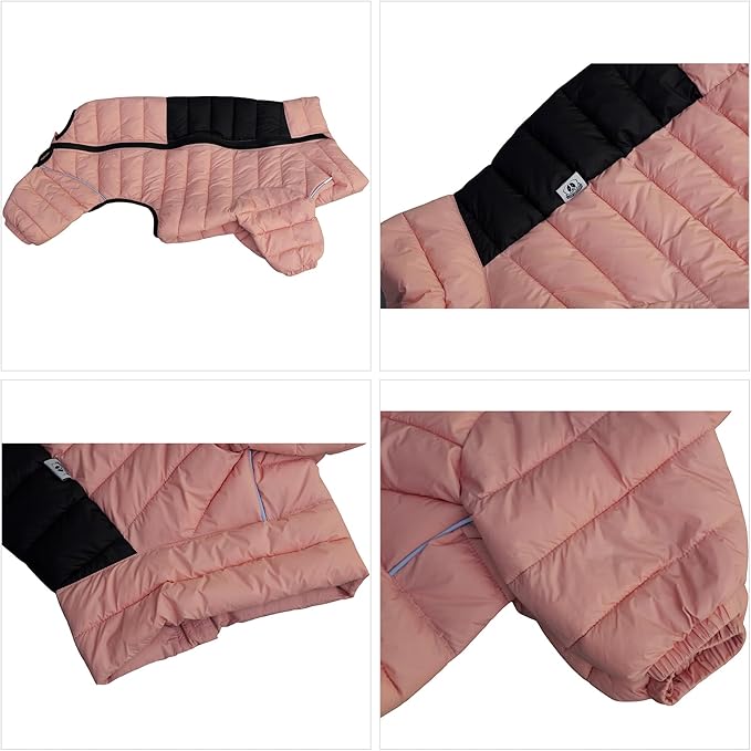 lovelonglong Dog Coat Dog Warm Jacket, 4 Legs Covered Waterproof Windproof Reflective Warm Dog Vest, Zippered Adjustable Outdoor Dog Snow Jacket for Small Medium Large Dogs Lotus Pink XXL