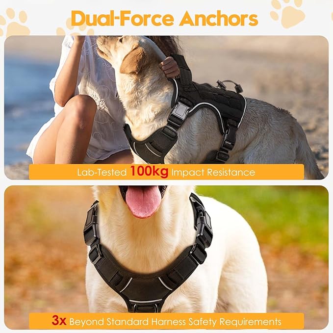 Heavy-Duty Tactical Dog Harness for Large Dogs, No Pull Adjustable Reflective Pet Vest with Molle System, K9 Military-Grade Control for Service Training, Outdoor & 10+ Breeds, Black, Small