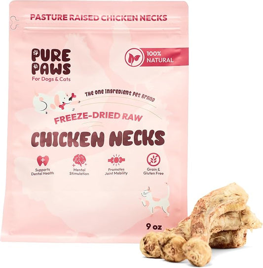 Freeze-Dried Chicken Necks for Dogs & Cats, Single Ingredient, High Protein Dog Treat, Regeneratively Raised Poultry, Grain-Free, No Additives, Supports Dental & Joint Health, 9 oz