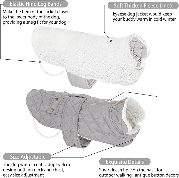 KYEESE Dog Coat Soft Pet Sweater for Cold Weather Waterproof Dogs Jacket with Fleece Lined Thick Cat Clothes with Pocket Windproof Dog Coats for Small Dogs Warm Pet Winter Puffer Coat with Leash Hole