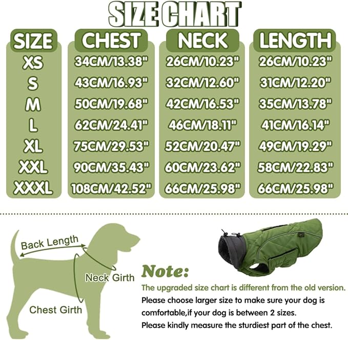 EMUST Dog Jacket - Winter Coats for Small/Medium/Large Dogs, French Bulldog Clothes, Green, XL