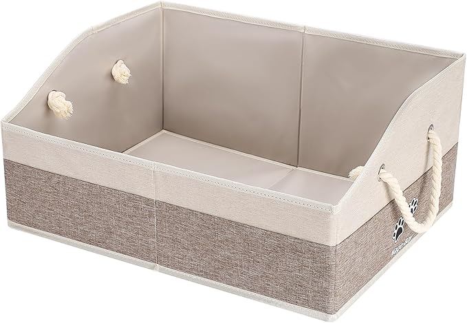 Large Dog Toy Basket With Handle, Foldable Dog Toy Box for Living Room Area, 20" Basket for Dog Toys, Clothes, Organizers and Storage with Hard Board, Anti-slip for Pet Toys (Brown, Medium)