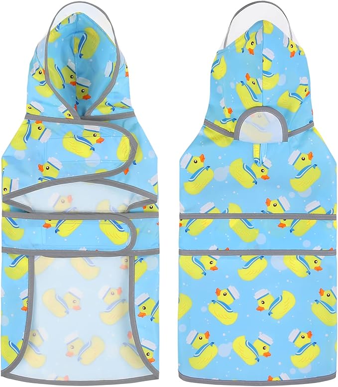 HDE Dog Raincoat with Clear Hood Rain Jacket Poncho for Small Medium Large Dogs Sailor Ducks Blue - M