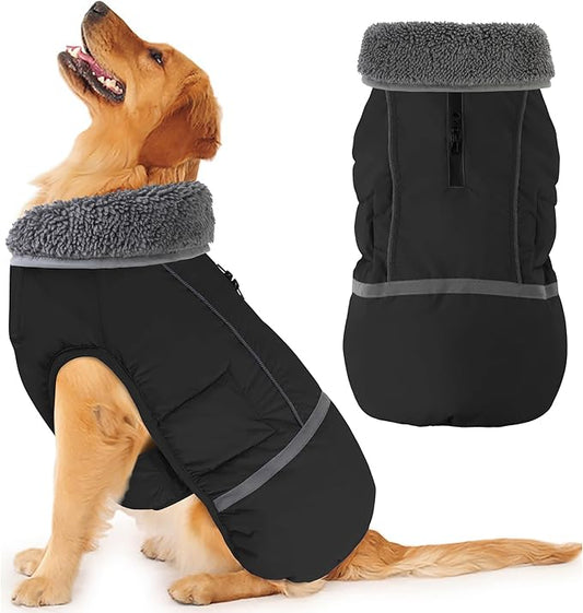 Dogcheer Warm Dog Coat, Waterproof Dog Jacket Christmas Puppy Winter Coat with Buckle, Reflective Adjustable Pet Snow Jacket Turtleneck Fleece Sweater for Small Medium Large Dogs - Black, L