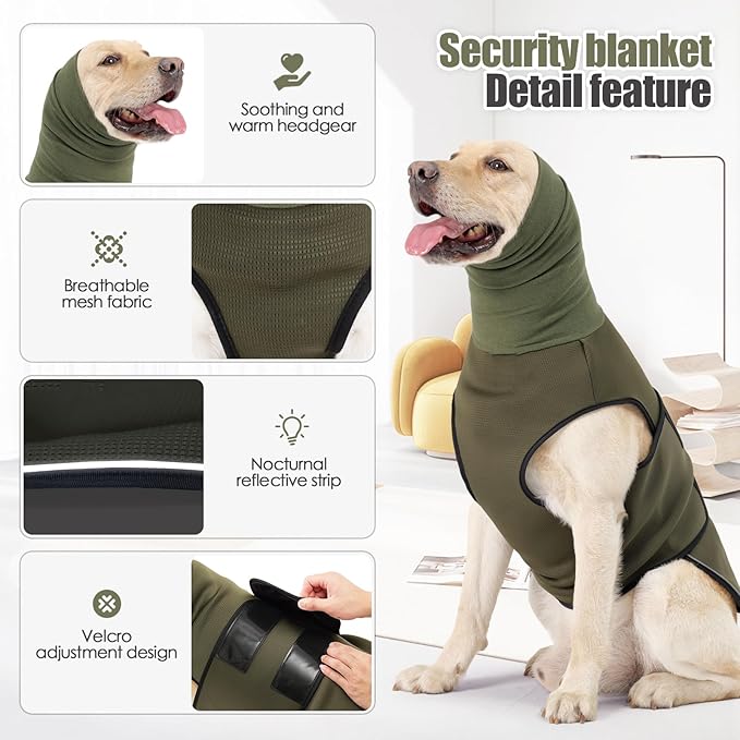Dog Anxiety Vest,Pet Calming Hoodie Breathable Dog Anti-Anxiety Jacket for Thunder Fireworks and Separation,Green XL