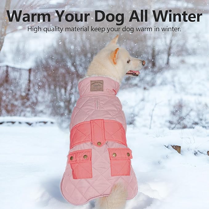 KYEESE Dog Coat Thick Cat Clothes with Pocket Warm Pet Winter Puffer Coat with Leash Hole Soft Pet Sweater for Cold Weather Windproof Dog Coats for Small Dogs Waterproof Dogs Jacket with Fleece Lined
