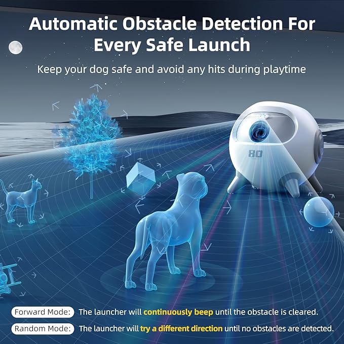 uahpet Automatic Ball Launcher for Dog with Obstacle Detection, 4 Adjustable Distances Ball Thrower Launcher for Medium & Large Dogs with 2 Balls (2.5 inches)
