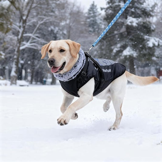 Dog Coat for Medium Large Dogs,Waterproof Reflective Dog Winter Jacket with Harness, Fleece Snowsuit,Warm Pet Winter Coat(Reflective blue-6XL)