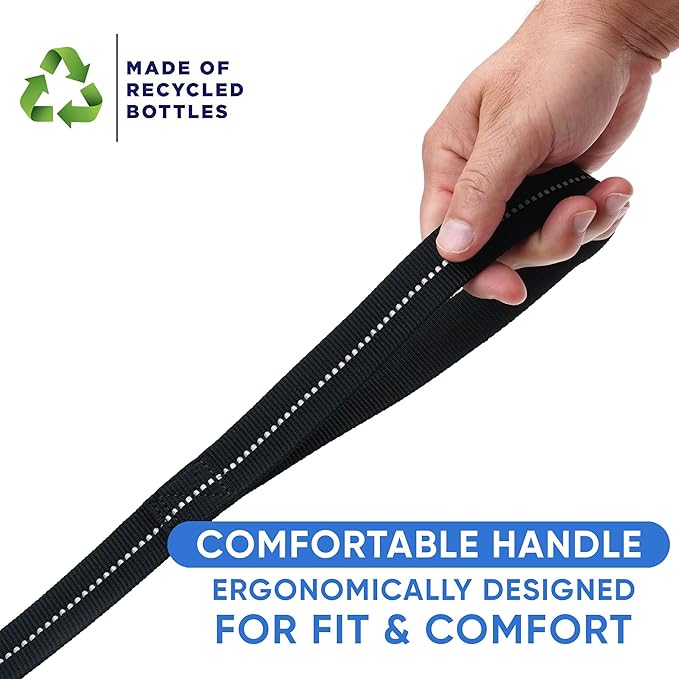 Pawtitas 6 FT Recycled Dog Leash With Reflective Stitched Thread - Small, Made From Plastic Bottles Collected From Oceans - Black