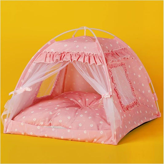 Cat Princess Bed Tent House - Kitty Cute Beds Indoor,Small Dog House Indoor/Outdoor Cave Nest Bed Small Dog Tent for Cat,Puppy Tents (19.6"x19.6"x17.7"/Pink)