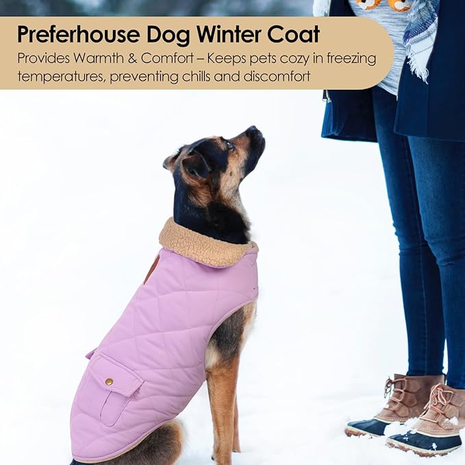 Winter Coat for Medium Dogs, Dog Plaid Jacket, Pets Coat for Cold Weather, Windproof Warm Garments, Pet Thickened Outfits Indoor Outdoor, Lilac M