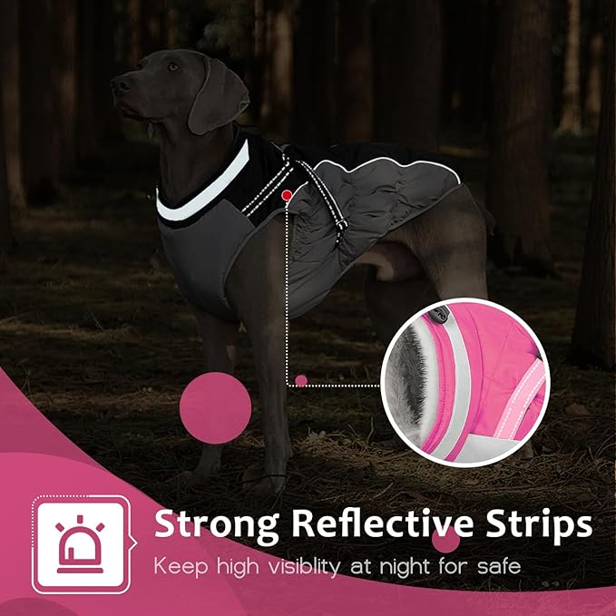 Dog Winter Coat with Harness, Dog Jacket, Pet Clothes with Zipper on Back, Waterproof Windproof Warm Vest, Reflective Cold Weather Coats, for Small Medium Large Dogs, Thick, Pink, XL