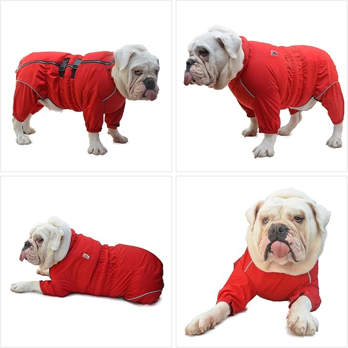 Dogs Waterproof Jacket, Lightweight Waterproof Jacket Reflective Safety Dog Raincoat Windproof Snow-Proof Dog Vest for Small Medium Large Dogs Red XS