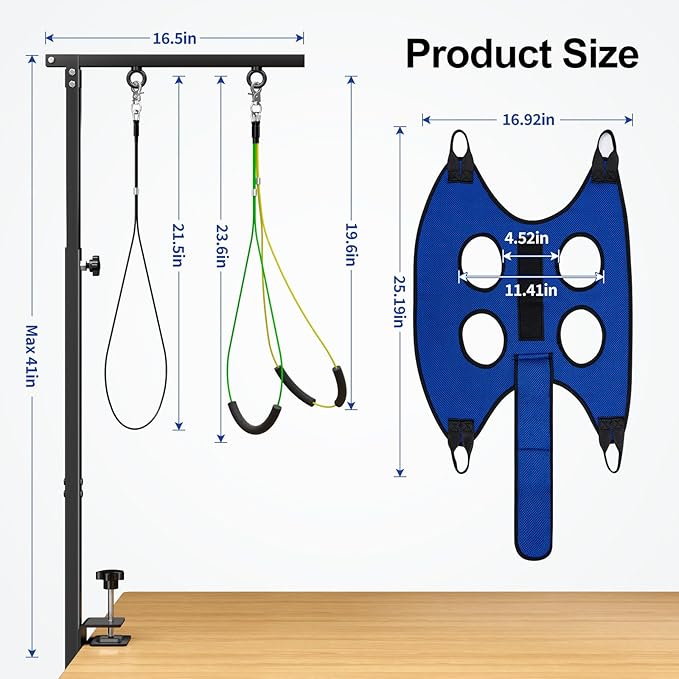 Foldable Dog Grooming Table Arm – Adjustable 28"-41" Clamp Arm with Hammock, No-Sit Holder for Small Dogs – Grooming Table for Dogs at Home or Salon