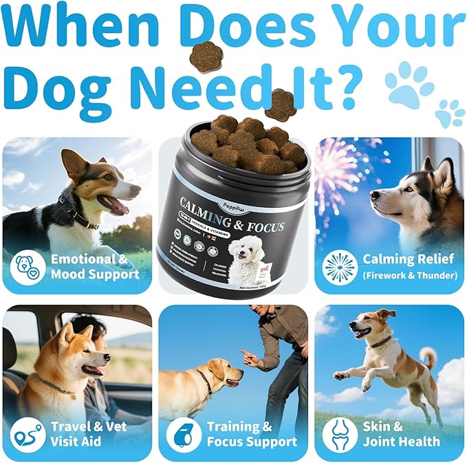 Calming Chews for Dogs – Calming Treats for Anxiety, Stress, Separation, Travel & Thunder, Non-Drowsy Alternative to Melatonin, Calm & Focus with Chamomile & Ashwagandha, Bacon Flavor, 60Ct