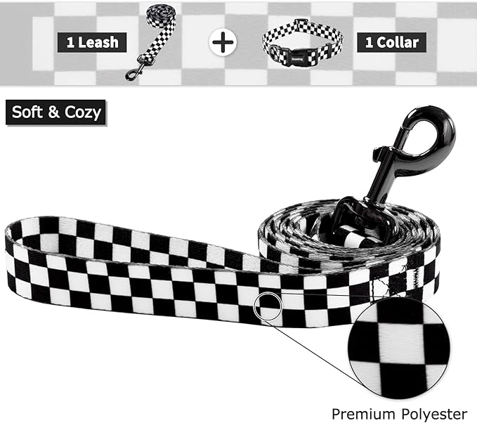 Ihoming Dog Collar and Leash Set for Daily Outdoor Walking Running Training, Chess Board Design for Large Boys Girls Dogs Cats Pets, L-Up to 80LBS