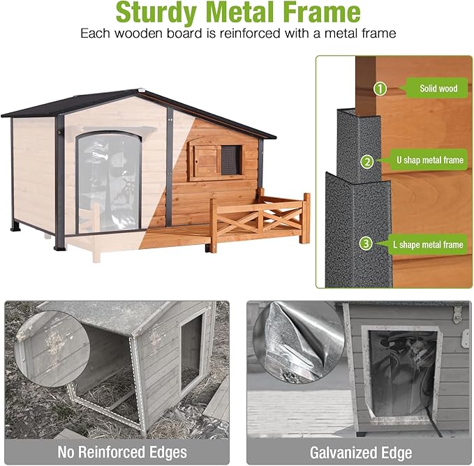 GUTINNEEN 60.3" L Extra Large Heated Dog House Outdoor Insulated Winter Dog Kennel with Thermostat-Controlled Heating Pad, Chew-Proof Metal Frame and 6-Sided Insulated Liner for Large Dogs
