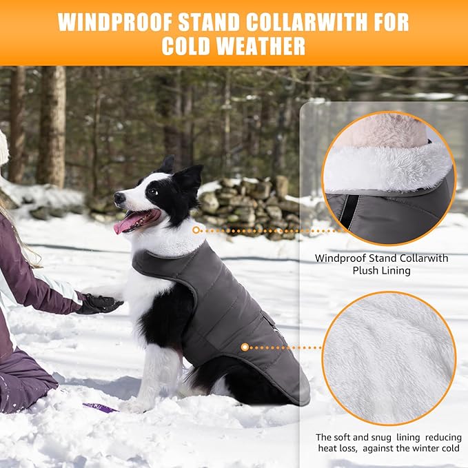 iBuddy Dog Winter Coats with Fleece Vest,Waterproof Warm Dog Snow Jacket Windproof, Reflective Adjustable Pet Dogs Cold Winter Coat for Large Dogs Girl Boy