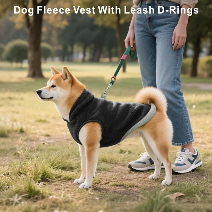 Idepet 2 Pack Dog Fleece Vest Sweater Warm Pullover Jacket with D-Ring Leash Reflective Winter Coat Hoodie for Puppy Cat French Bulldog Pug Chihuahuas Yorkies Dachshunds(Black&Blue,X-Small)