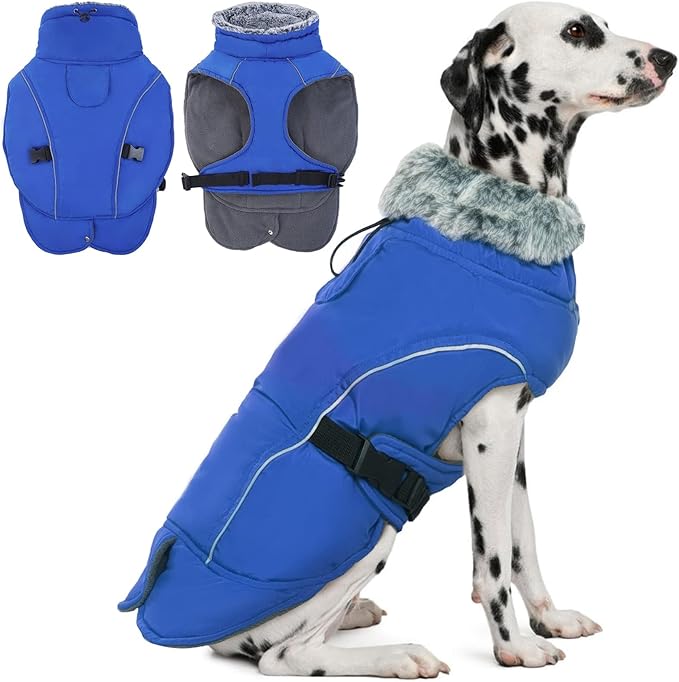 DENTRUN Small Dog Winter Warm Coat - Windproof Cozy Jacket, Thick Fleece Vest with Adjustable Belt, Water Repellent, Reflective Dog Sweater for Yorkie Dachshund Wear, Blue, S