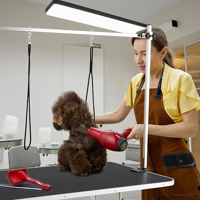 PETSITE 47 Inch Large Dog Grooming Table, Adjustable Pet Grooming Stand with Arms, Nooses, Mesh Tray, Foldable Pet Station at Home, 330 lbs Weight Capacity, Ideal for Dogs of All Ages, Black