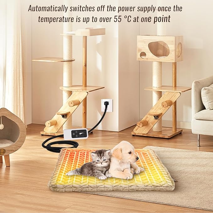 Heeyoo Pet Heating Pad, Adjustable Temperature Dog Cat Heating Pad with Timer, Waterproof Heated Dog Bed with Chew Resistant Cord, Auto Power-Off Indoor Pet Heated Mat for Dogs and Cats, 28" x 16"