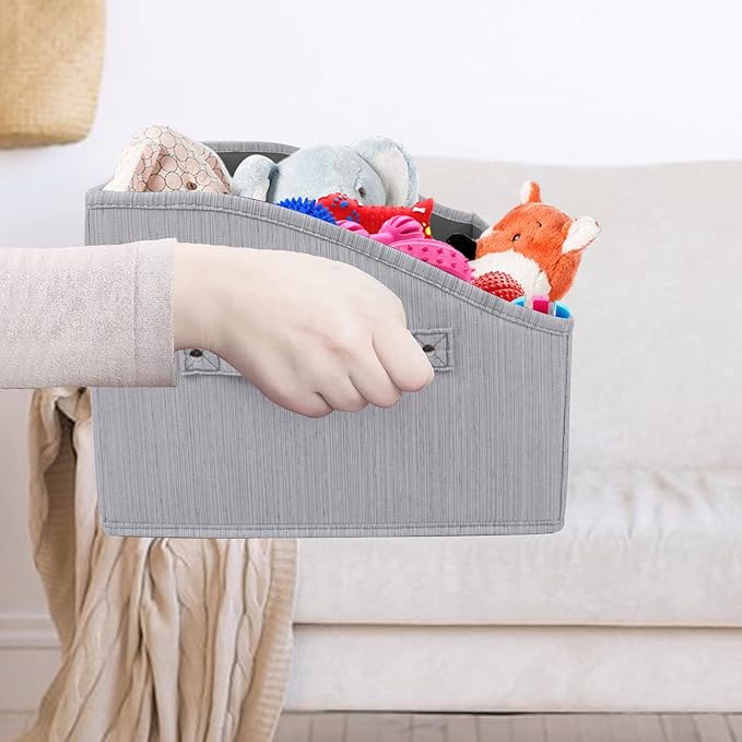 Large Dog Toy Basket Collapsible Dog Toy Box Fabric Trapezoid Dog Toy Bin Storage for organizing pet Toys/Blankets/leashes/Rope Toys/Clothing-Can be Personalized-Slub Gray