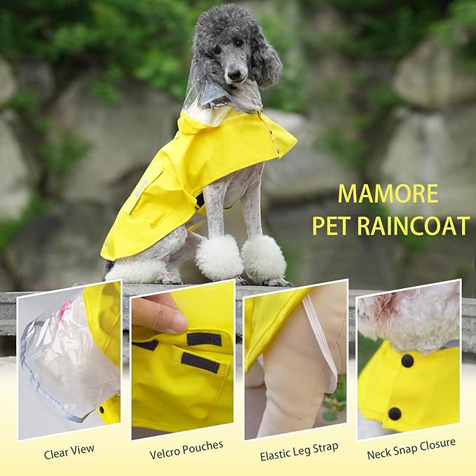 Dog Raincoat Waterproof, Adjustable Reflective Hooded Dog Rain Poncho with Leash Hole for Small Medium Large Dogs (Yellow, Medium)