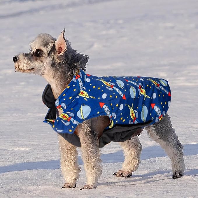 Bone Winter Jacket, Waterproof, Windproof Dog Reversible Vest, Thick Soft Coats with Leash Hole, Small to Large
