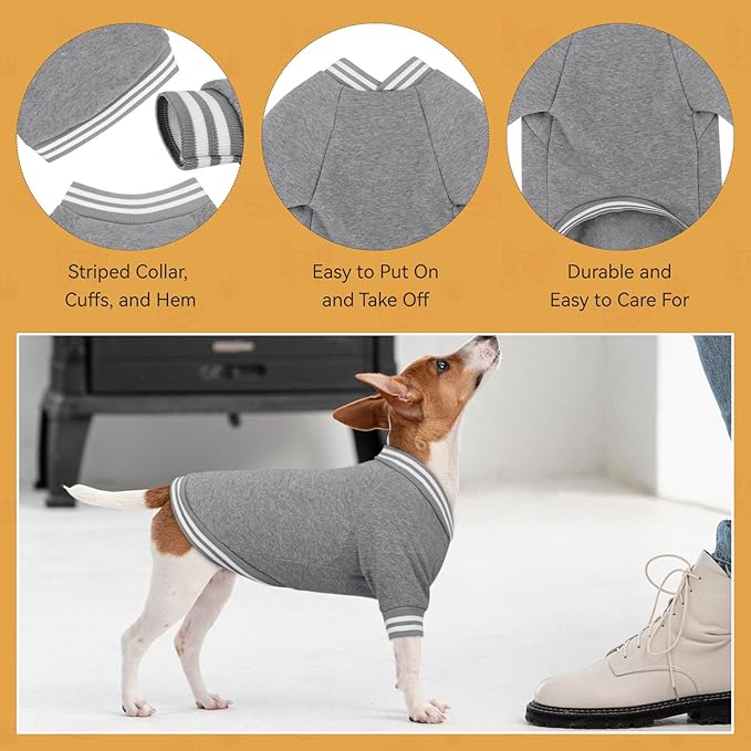 Dog Sweaters for Medium Dogs, Brushed Fleece Dog Sweater Baseball Jacket Soft Warm Pet Sweater Clothes Medium Sized Boy Girl Pet(Gray-M)