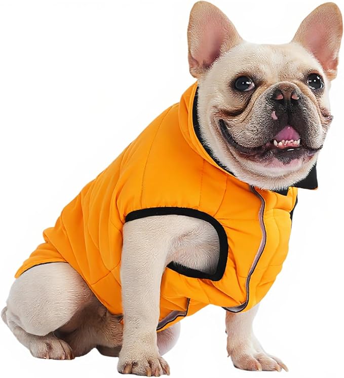 PetWarm Reversible Dog Cold Weather Coats, Waterproof Dog Puffer Vest, Vest for Dogs with Hook-and-Loop Strap, Windproof Outdoor Coat for Winter Walks and Snowy Days, Orange, L
