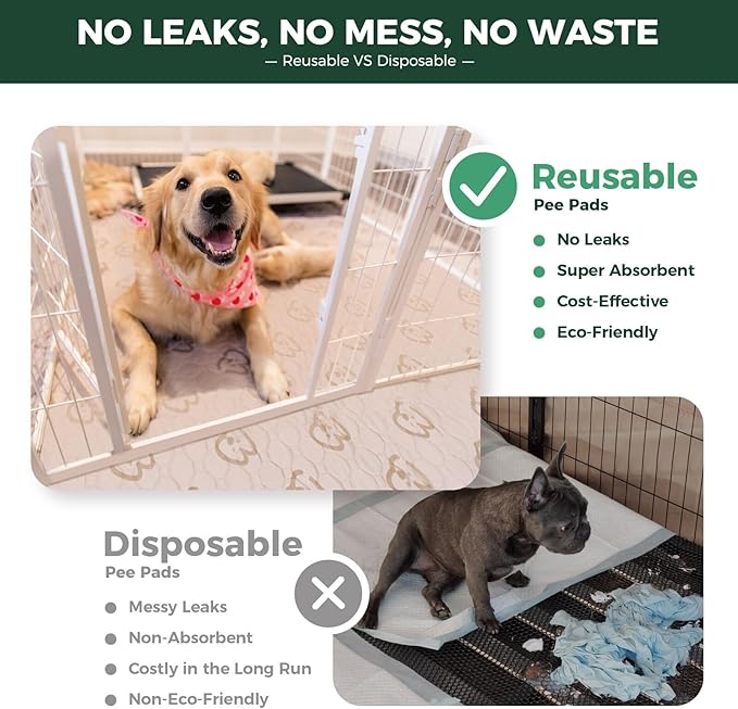 FXW Washable Pee Pads for Dogs, Puppy Pads with Super Absorbent, Specifically Designed Rollick/Homeplus 32/40/45inch 8 Panels Dog Playpen, 98" x 43" Rectangle, Khaki, 1 Pack