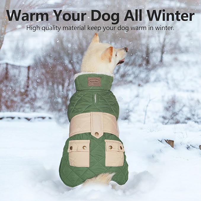 KYEESE Dog Coat Windproof Dog Coats for Small Dogs Waterproof Dogs Jacket with Fleece Lined Soft Pet Sweater for Cold Weather Thick Cat Clothes with Pocket Warm Pet Winter Puffer Coat with Leash Hole