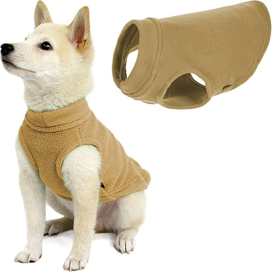 Gooby - Stretch Fleece Vest, Pullover Fleece Vest Jacket Sweater for Dogs, Sand, Medium