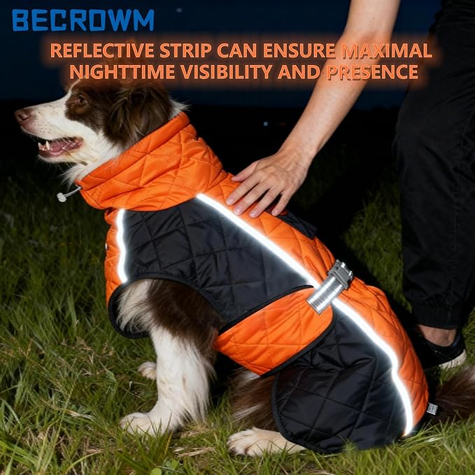 Dog Coat Dogs Winter Coat- Fleece Lined,Water-Resistant,Convertible Collar,Back Reflective Strip&Easy to Wear for Outdoor Walking Dog-Jacket(Orange, X-Large)