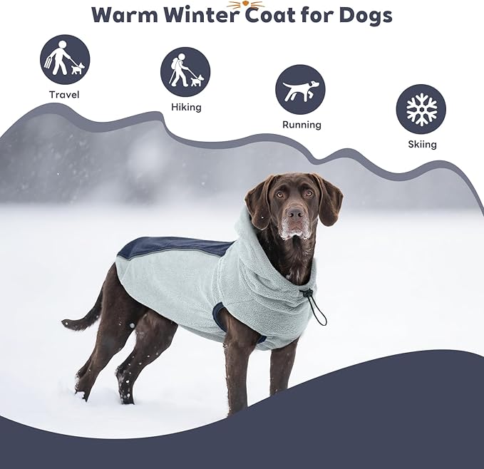 IECOii Fleece Dog Sweater for Large Dogs, Large Dog Sweater Sleeveless with Leash Hole and Reflective Strips, Fall Winter Turtleneck Hoodie Vest Lightweight & Stretchy Fit for Active Dogs, Blue, XL