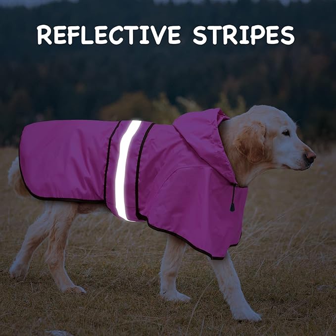 Waterproof Dog Raincoat - Reflective Dog Rain Jacket with Hood Lightweight Pet Rain Coat for Dogs(Large, Pink)