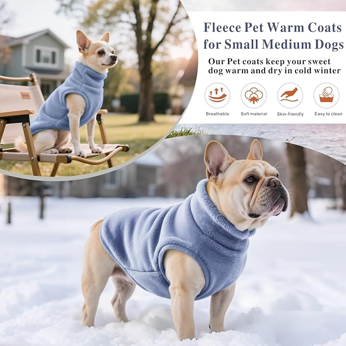 Idepet Dog Fleece Vest Sweater Zip Up Warm Pullover Dogs Jacket with D-Ring Leash Winter Cold Weater Coat Pet Sweatershirt Clothes Hoodie for Small Medium Dogs Boy Girl(Sky Blue,XXS)